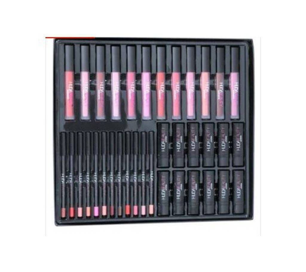huda beauty 36 Pcs Vault(12 Lipgloss, 12 Lip Liner And 12 Lipstick) Set