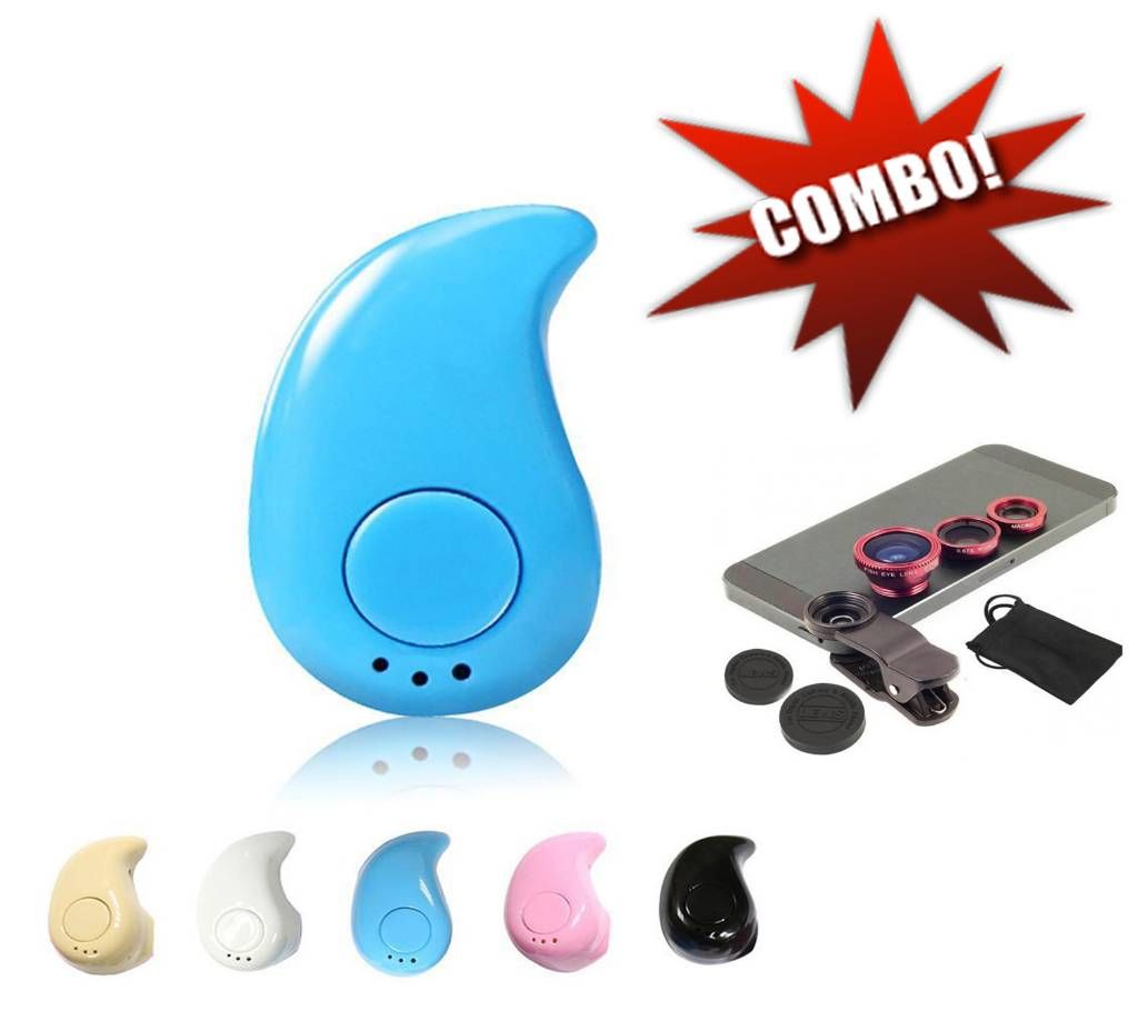 Mini Bluetooth Earphone+Universal Clip Lense Combo