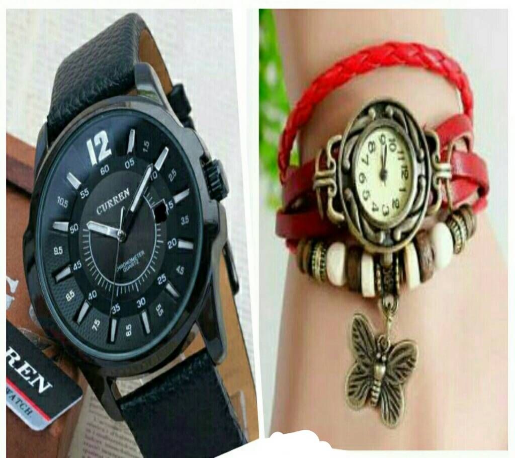 Curren Gents Watch & Ladies Bracelet Watch combo offer