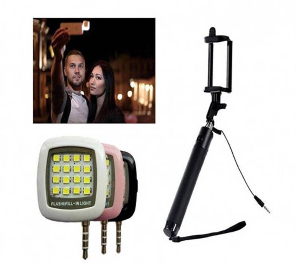 Combo: LED Flash Light with Selfie Stick