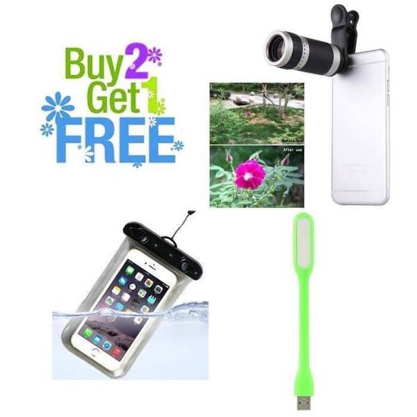 Buy Two 8X Zoom Telescope Clip Lens + Waterproof Mobile Bag (LED light Free)
