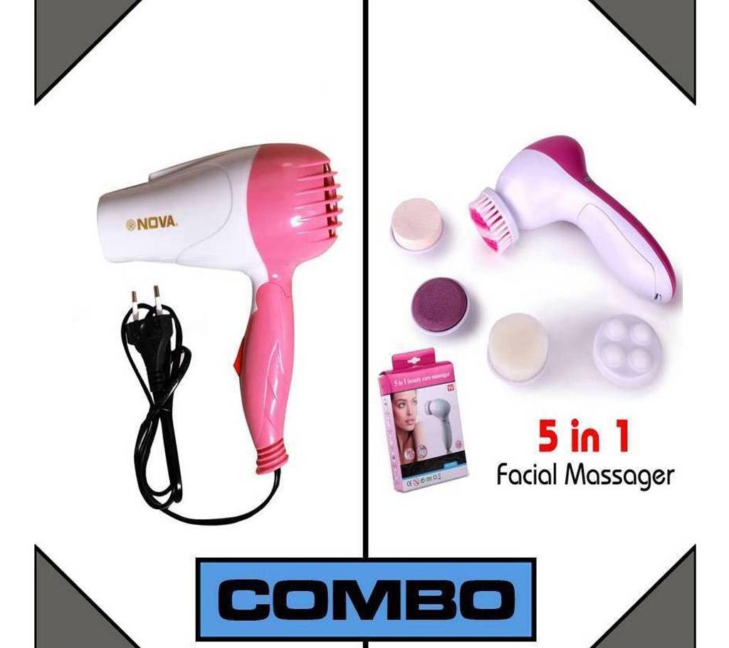 Combo of Nova Hair Dryer + Facial Care Massager