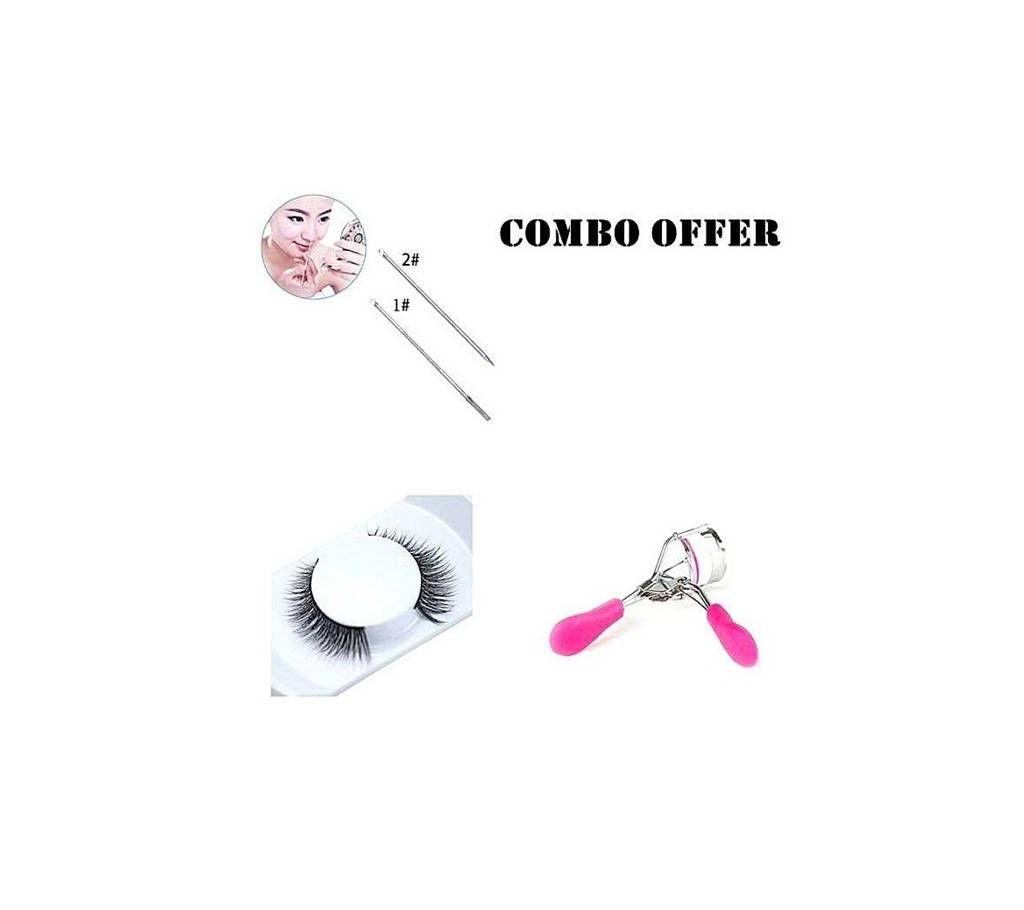 Combo Of Blackhead Remover, Eyelash Curler and False EyeLashes