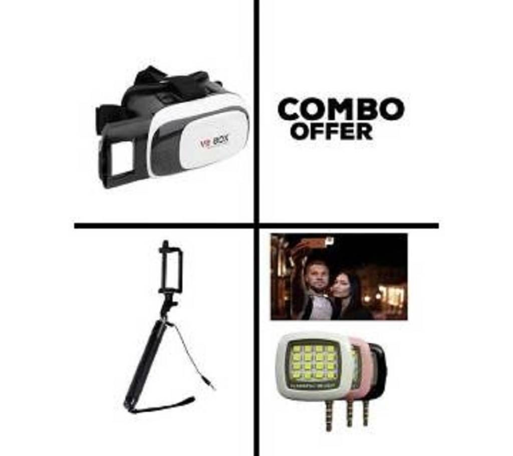VR Box + Selfie Stick + LED Flashlight Combo offer