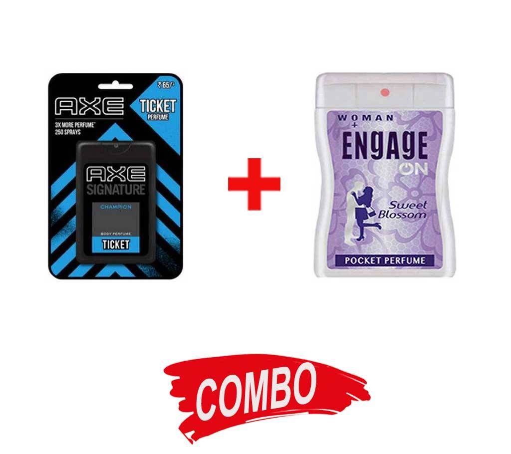 AXE Pocket Perfume Champion for Men 17 ml + Engage on (Sweet Blossom) ladies body spray 18ml combo