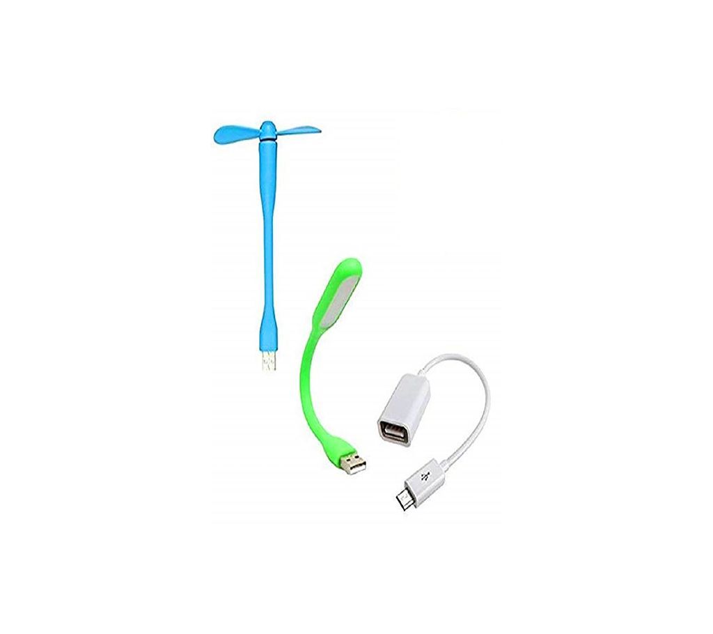 3 iN 1 COMBO OFFER - OTG CABLE,USB LED LIGHT & USB+OTG FAN