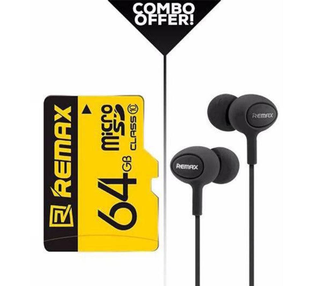 REMAX RM-515 Earphone + 64 GB SD Card