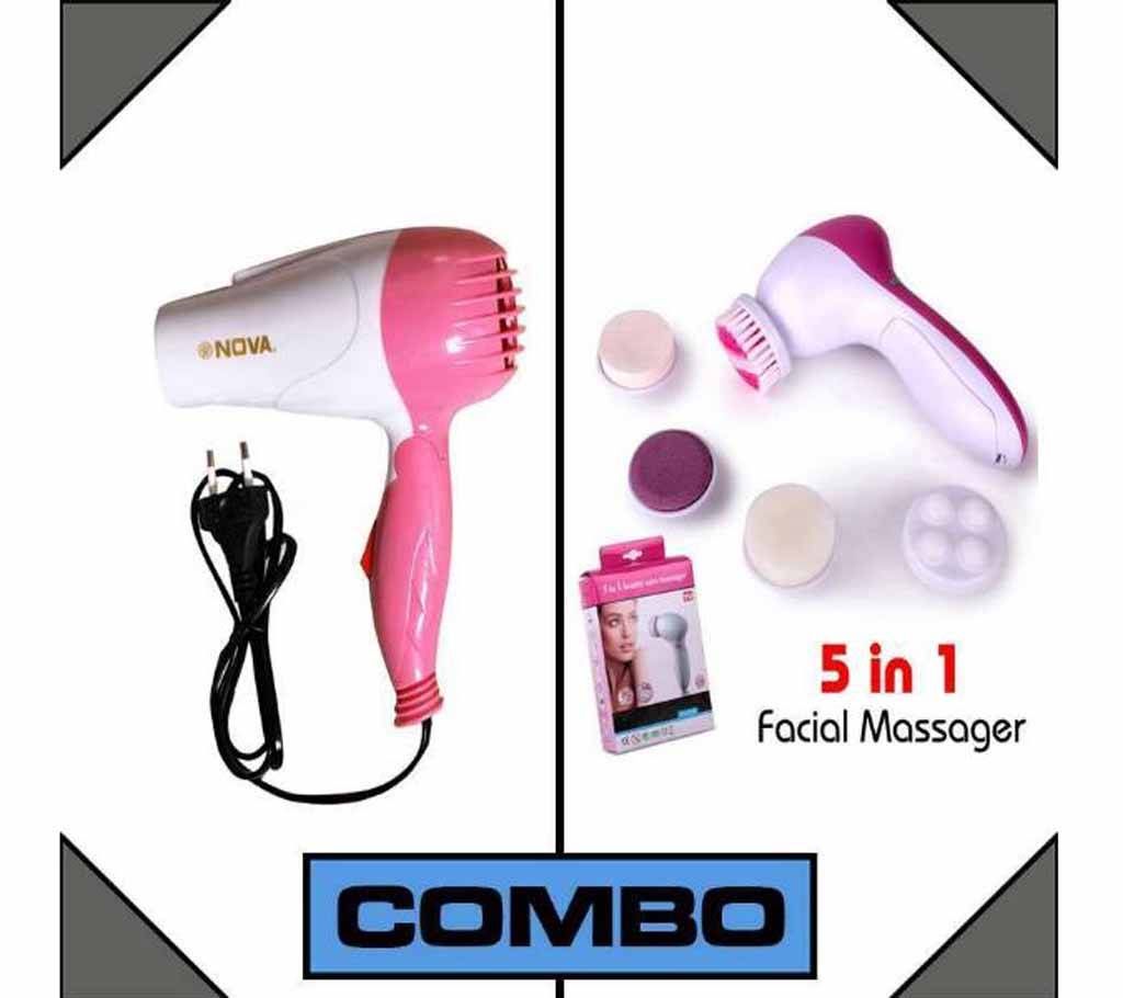 Nova Hair Dryer + 5 in 1 Facial Care Massager Combo Offer