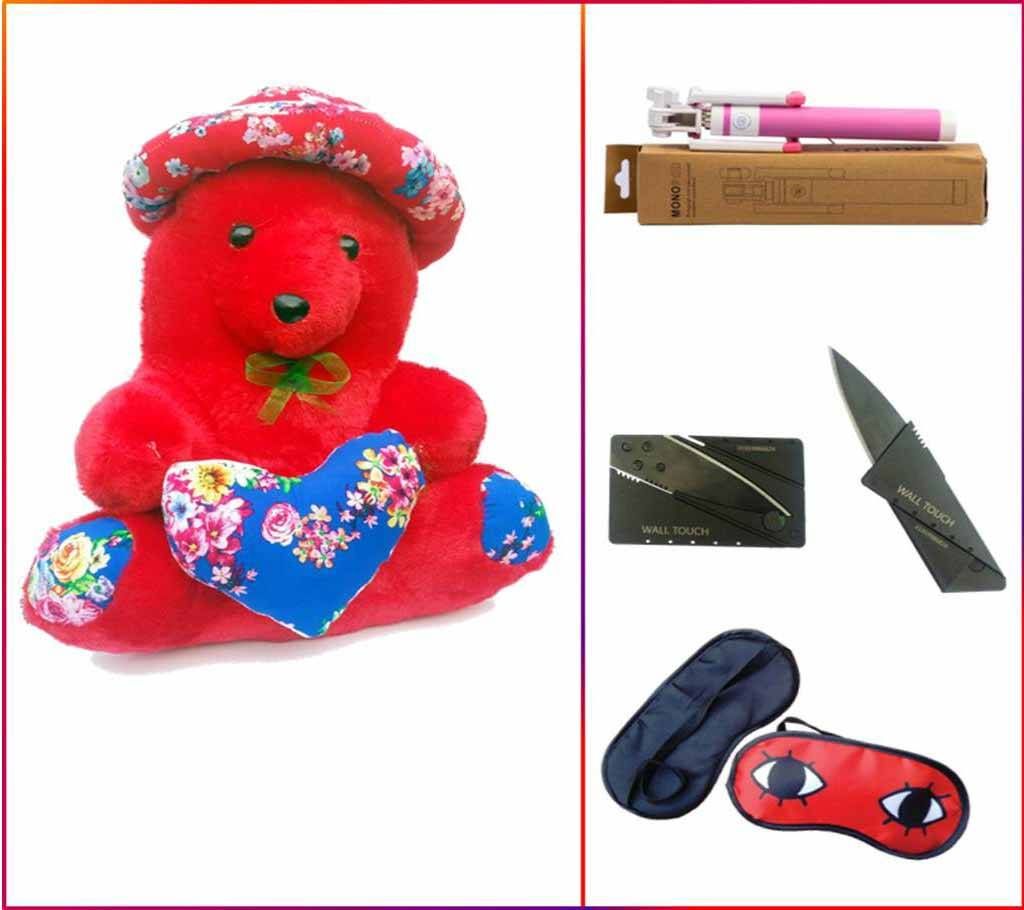 Combo of Soft Doll (Big), Selfie Stick, Card Knife, Eye mask