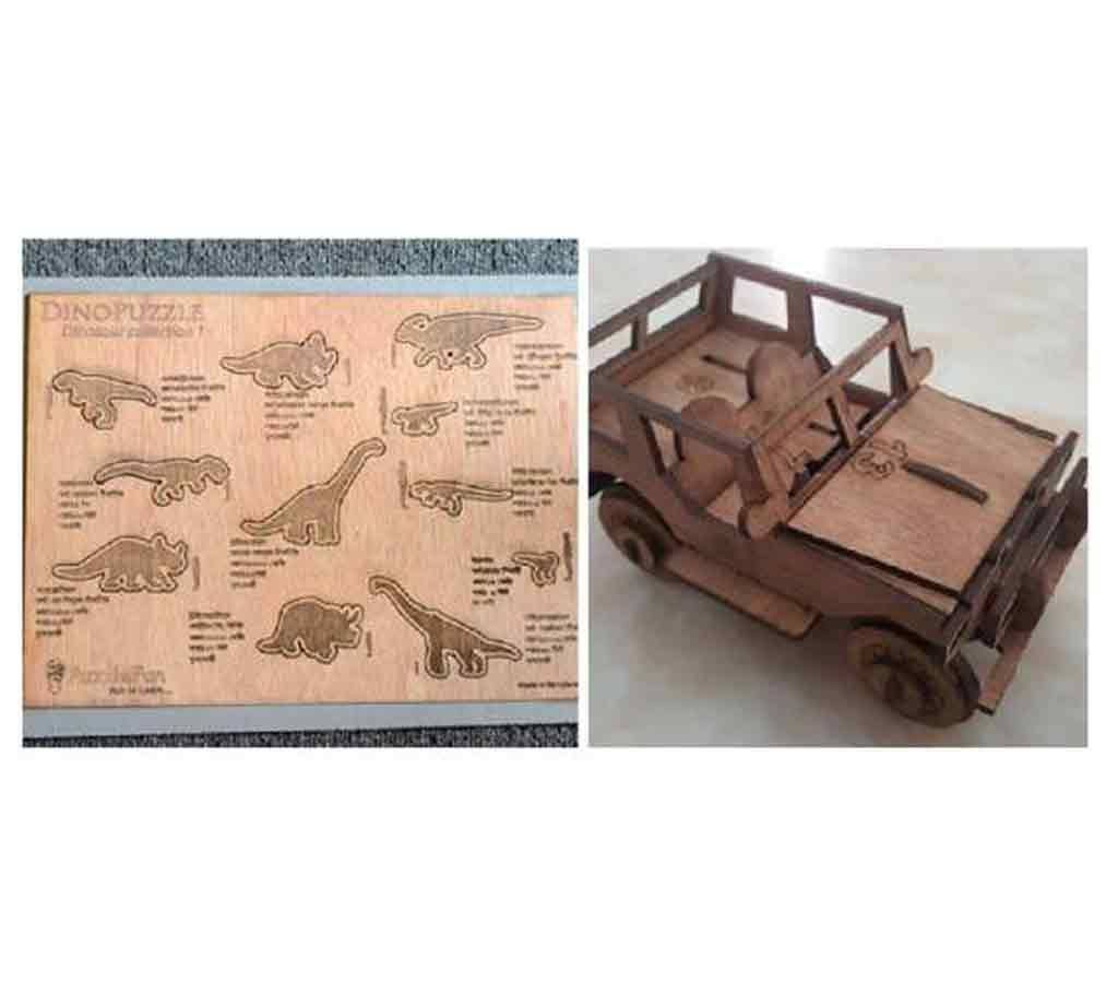 Dino puzzle and three dimensional vintage jeep