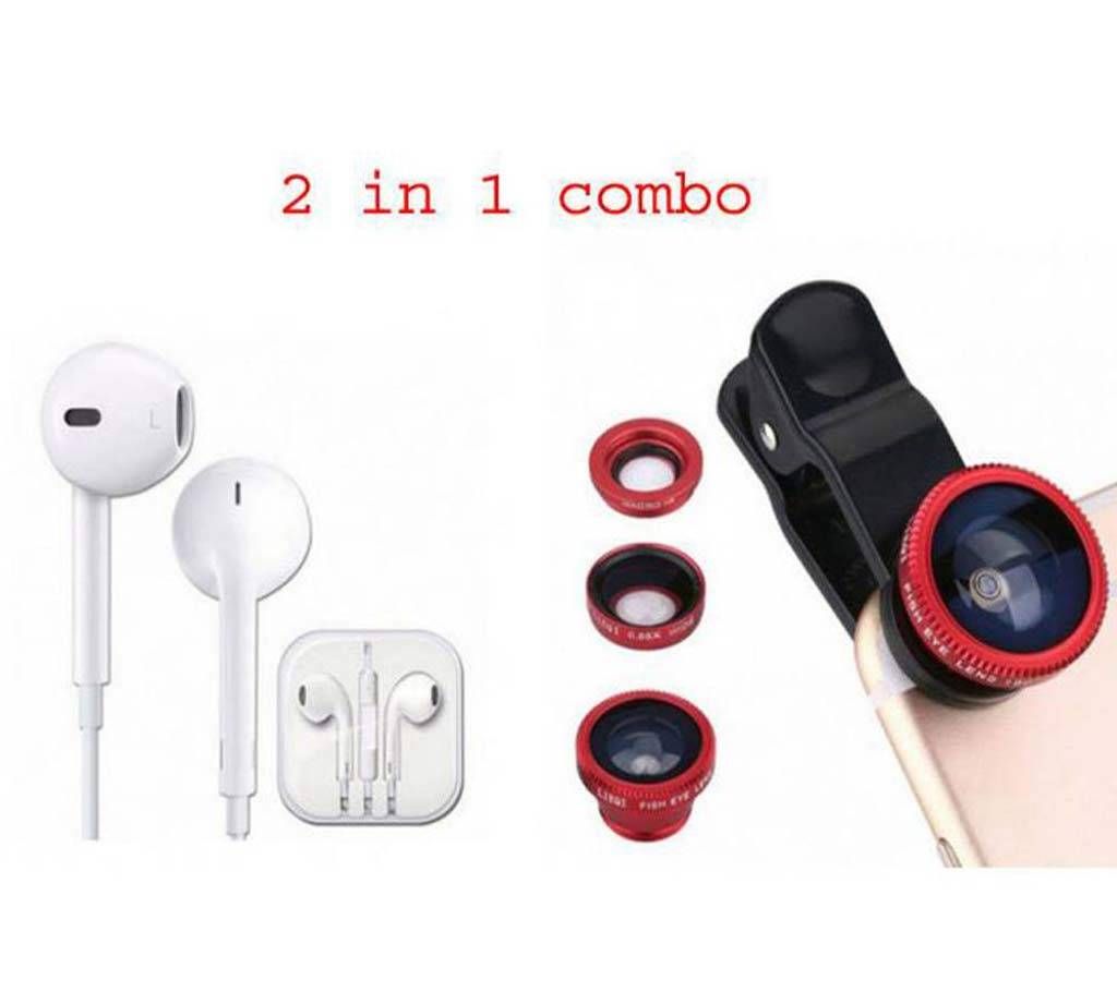 3 In 1 Universal Mobile Clip Lens + Earphone Combo Offer
