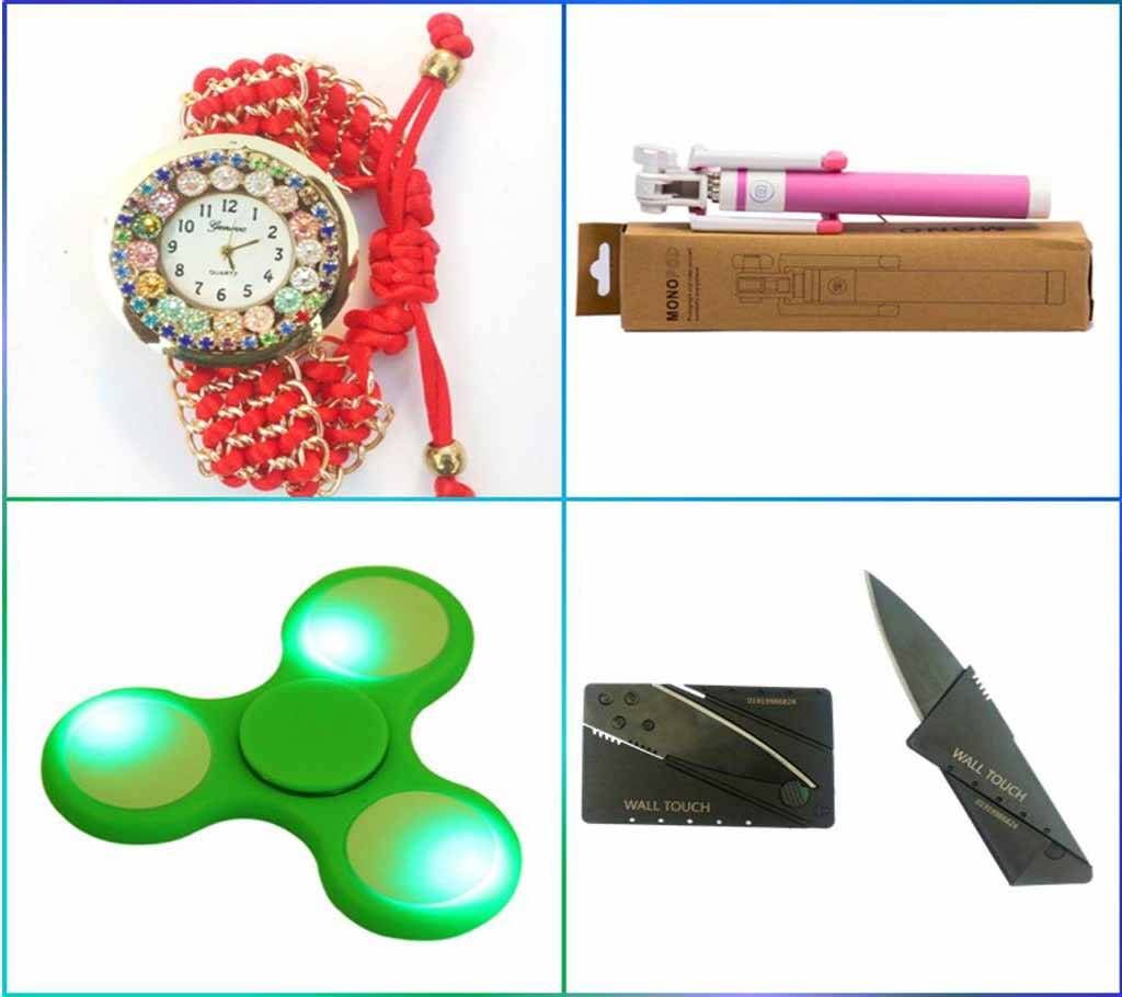 Combo of Ladis Watch, Spinner, S. Stick,Card Knife