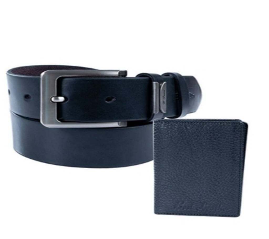 Black Casual Belt And Leather Card Holder Combo For Men