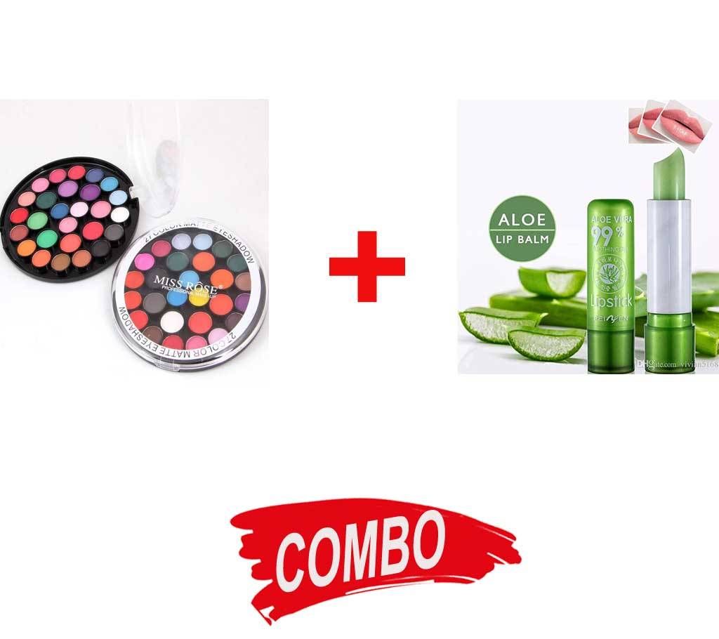 Miss Rose Makeup 27 Colors Eye Shadow Palette + PNF Color Lip Balm Lip Balm 3.5g China Combo Offer