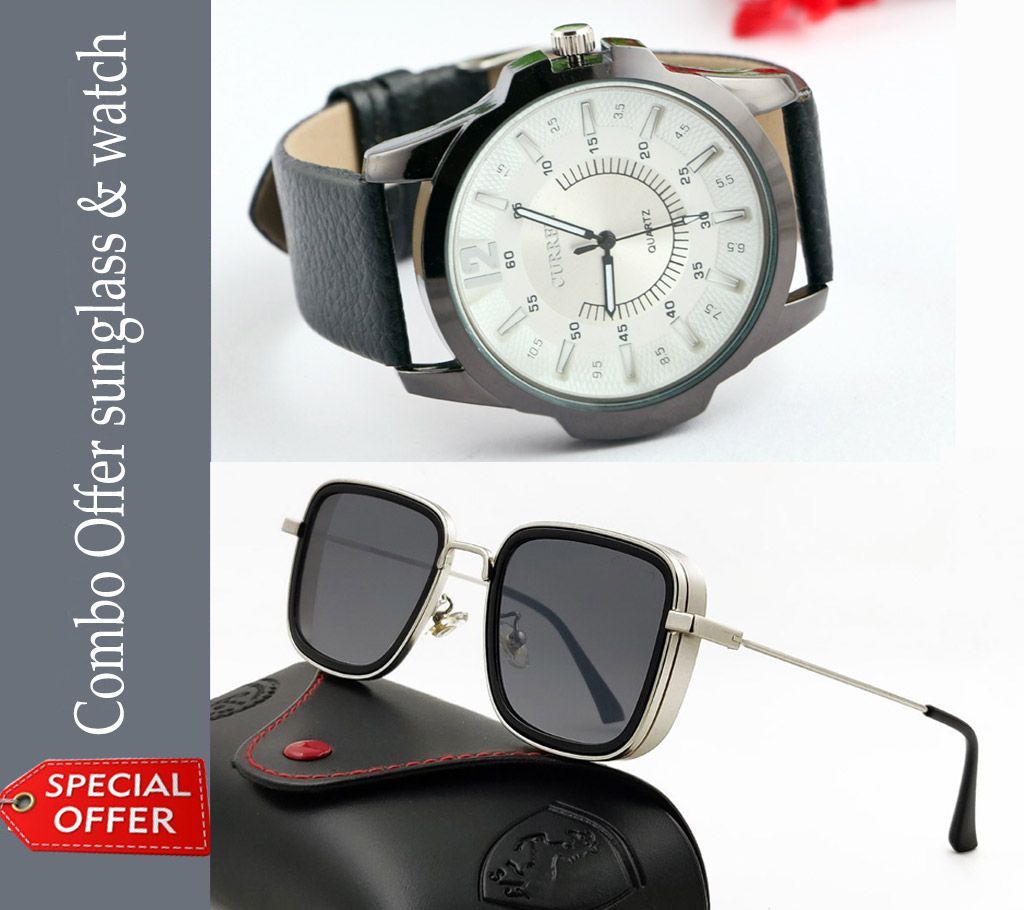 Combo Offer Curren Wrist Watch & Kabir Sing Sunglasses for Men 