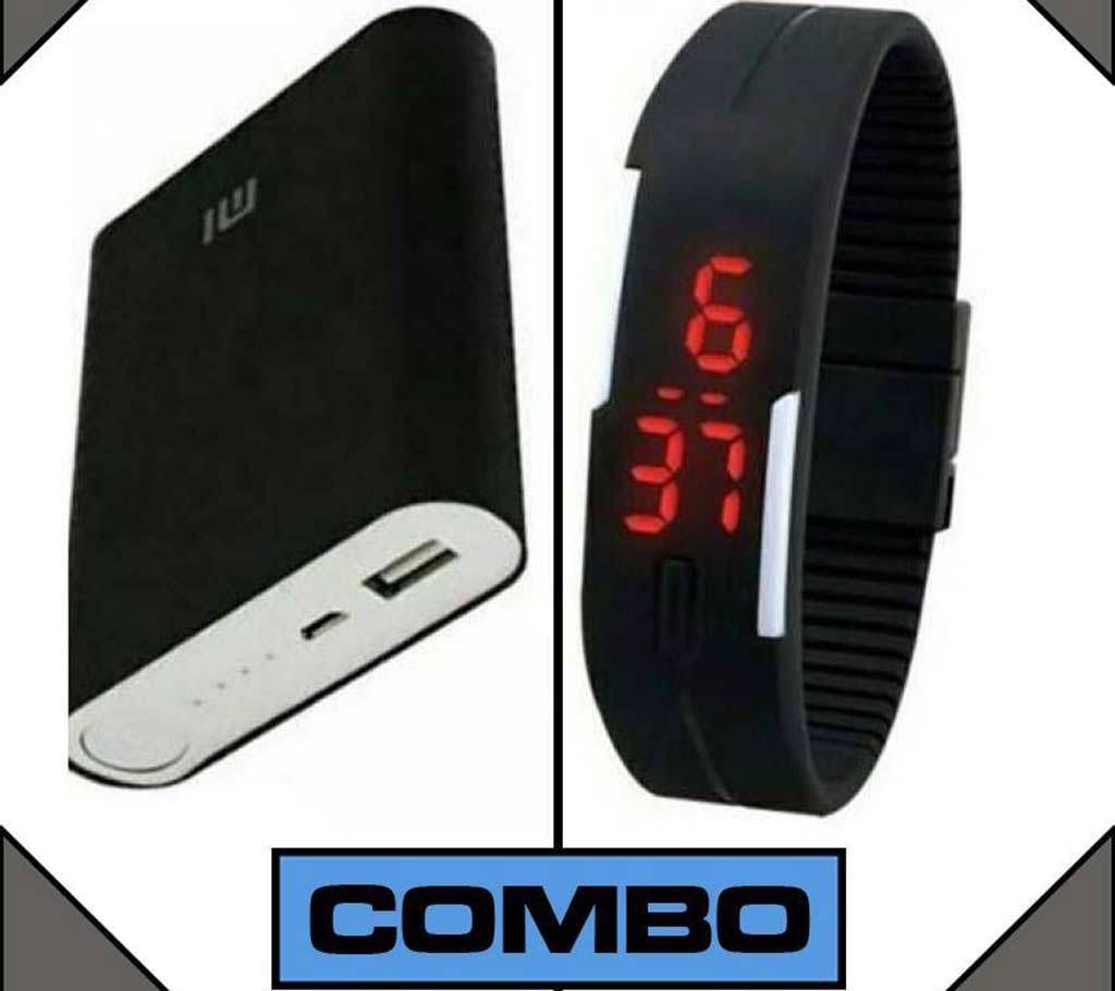 Combo of Power Bank 10400 mAh + LED Watch