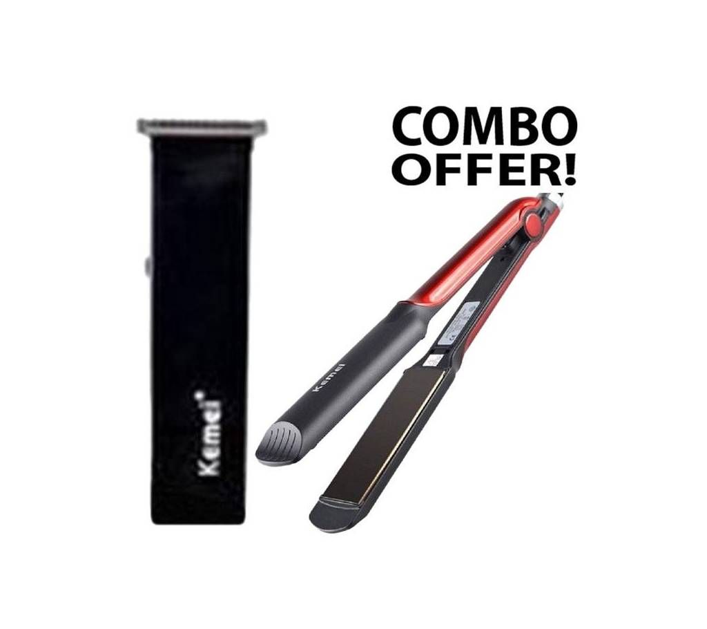 Combo of Trimmer/Clipper Set KM-3580 and  Hair Straightener KM-531