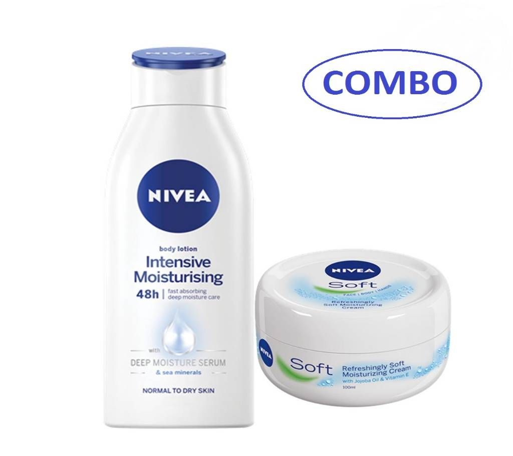 Nivea intensive moisture Body Lotion 400ml & Soft Refreshingly Moisturizing Cream Bundle Pack - UK