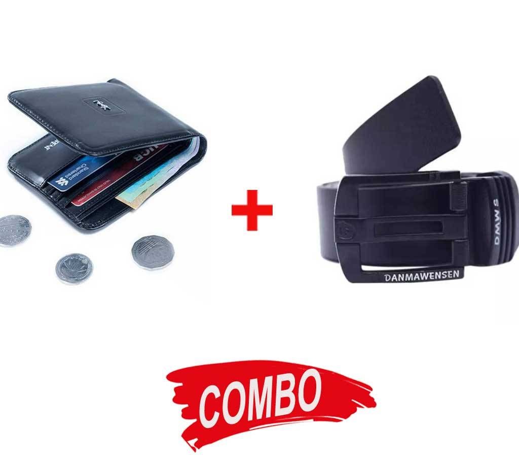 Black Artificial Leather Formal Belt For Men+Menz Artificial Leather Wallet Combo