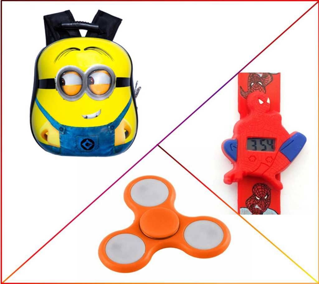 Combo of  Travel Bag, Kids Watch, Spinner