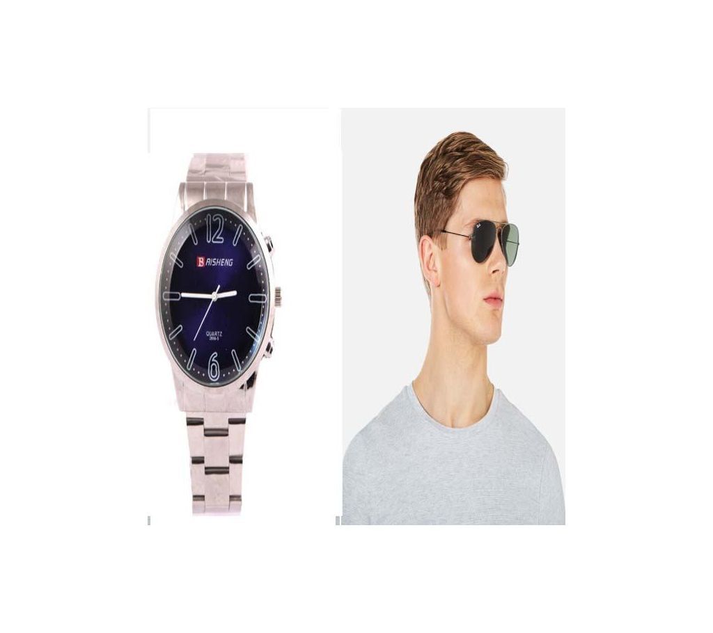 Combo offer Ray Ban sunglass + Analog wristwatch