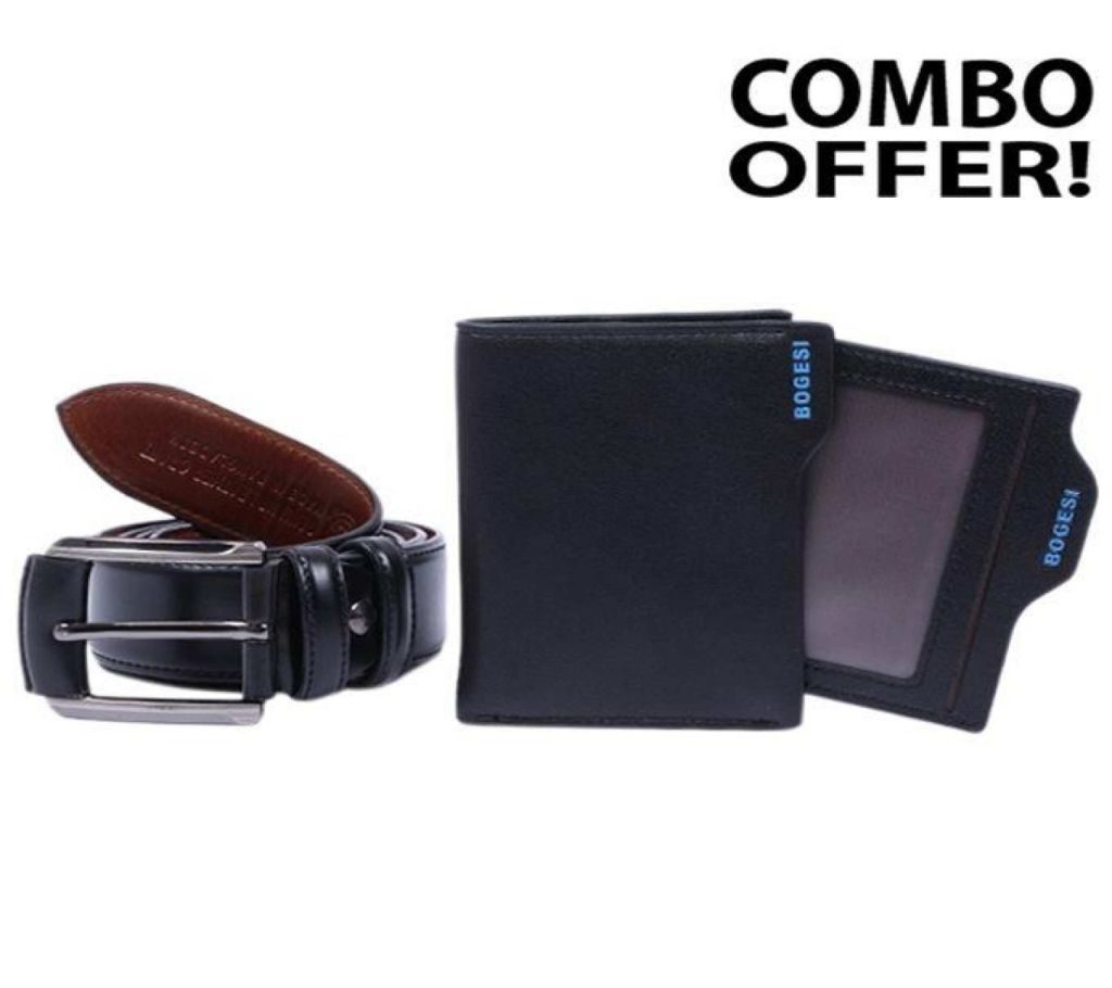 Combo of Black Leather Belt and Wallet for Men-CSBW-8