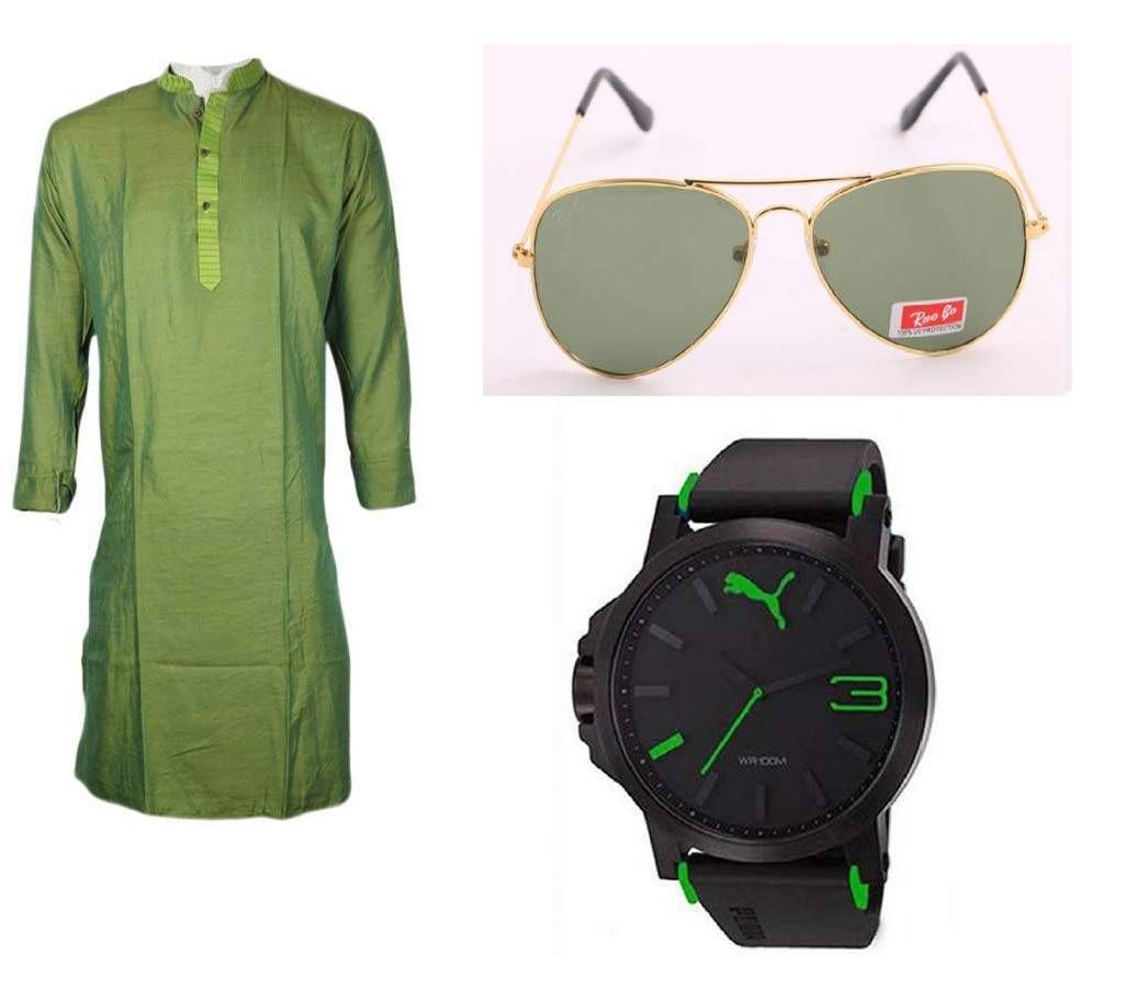 Burmese Cotton Punjabi + Men's Sunglasses (Copy) + PUMA Gents Watch  (Copy)Combo Offer