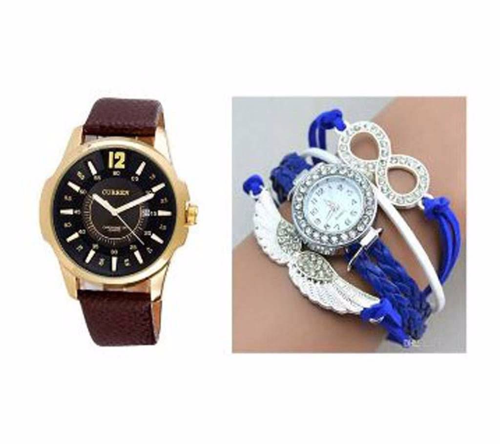 Curren Gents watch+ ladies watch combo 
$ Display: analogue.
$ Dial material: stainless steel.
