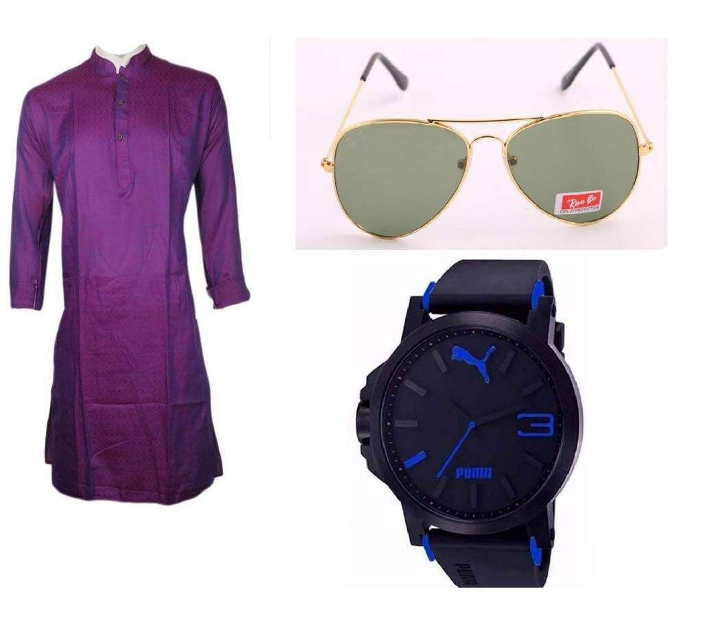 Burmese Cotton Punjabi + Men's Sunglasses (Copy) + PUMA Gents Watch (Copy) Combo Offer