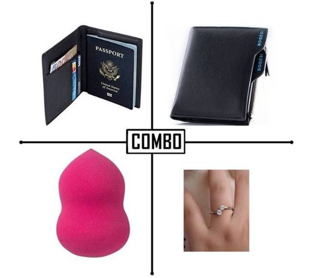 Combo Passport Holder, Wallet, Make-up Blender and Finger ring
