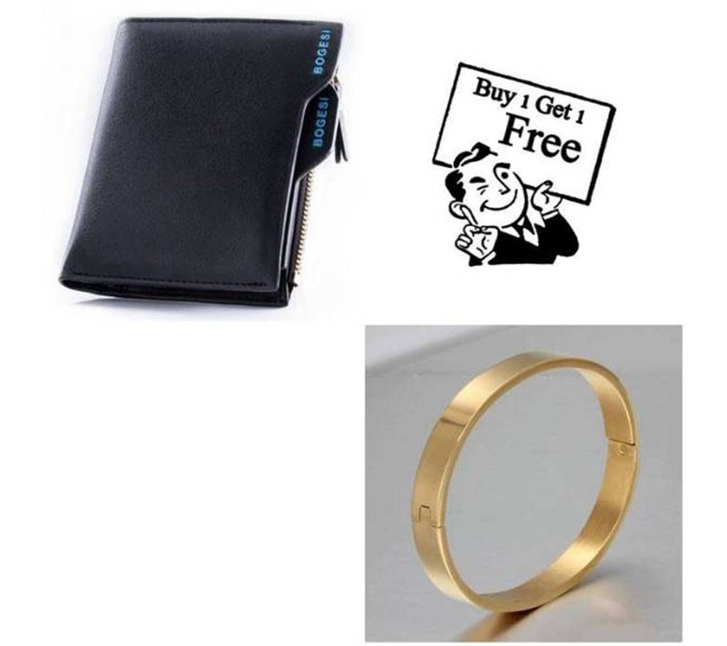 Buy One Stainless Steel Bracelet & Get One Leather wallet free