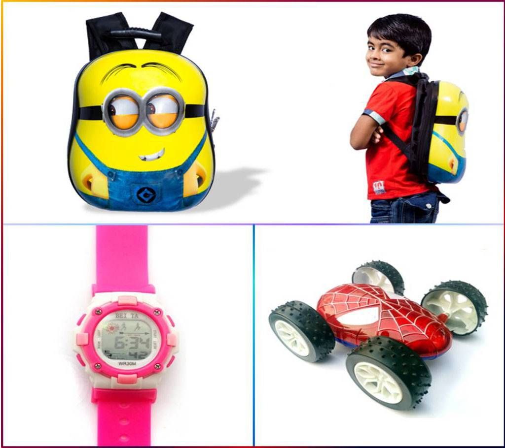 Combo of  Travel Bag, Kids Watch, Spiderman Car