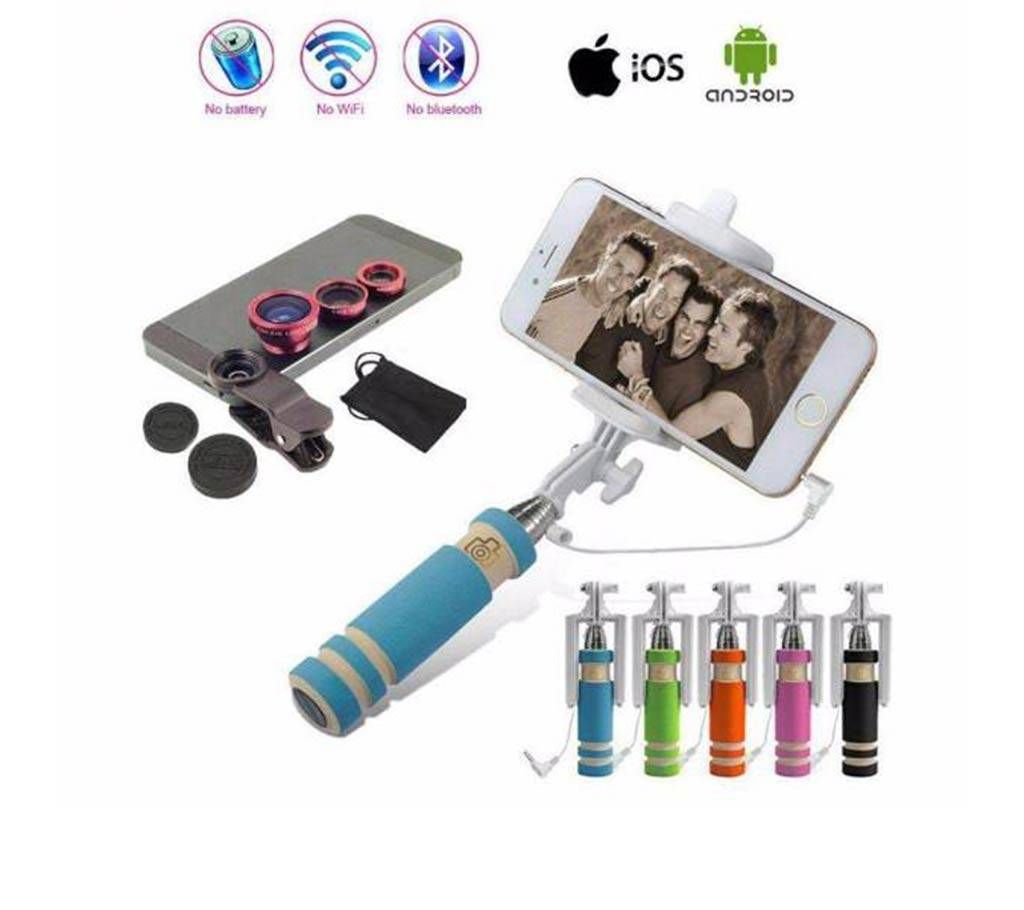 3 in 1 clip lence+selfie stick combo