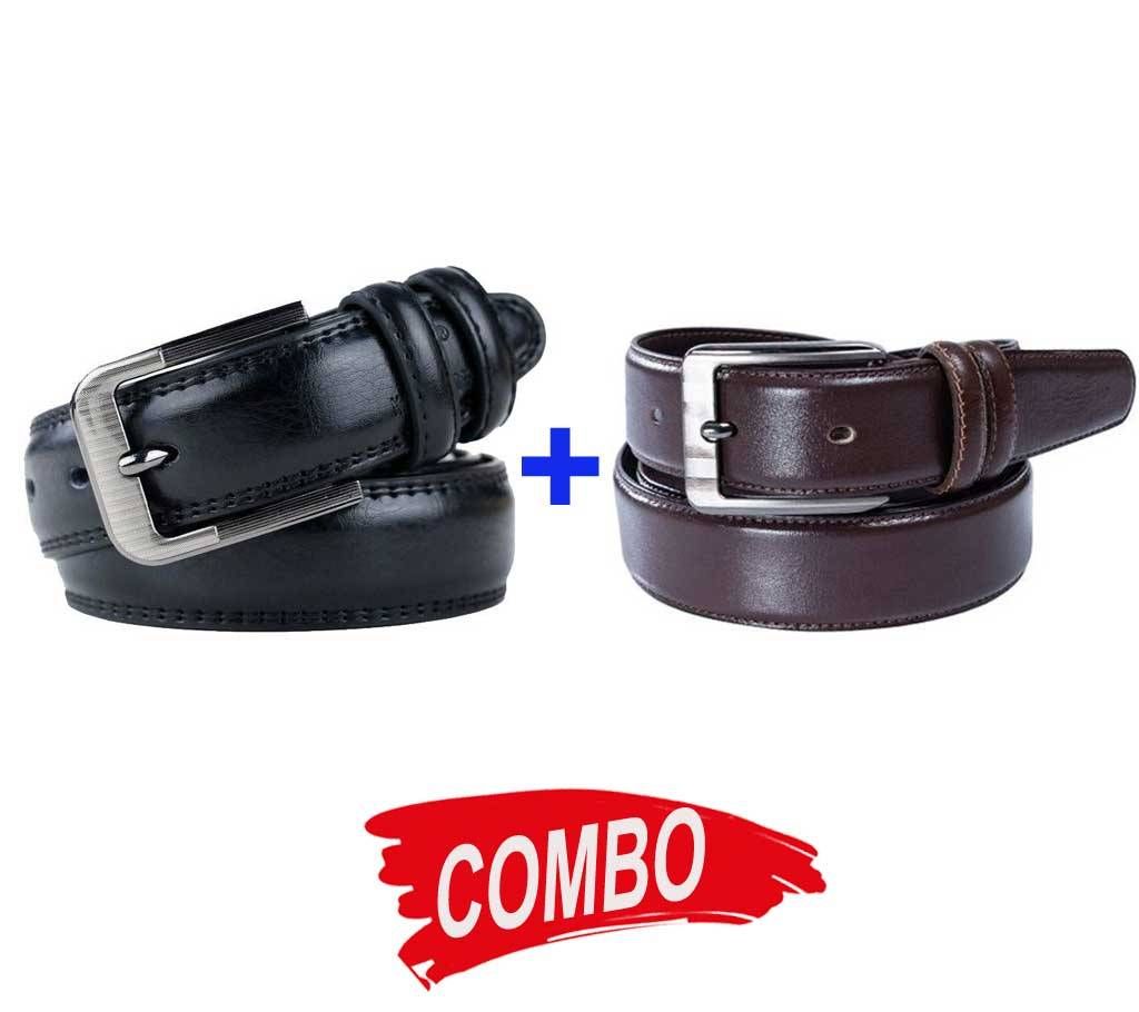 Chocolate Leather Formal Glossy Belt  for Men+Black Leather Formal Glossy Belt  for Men Combo im05