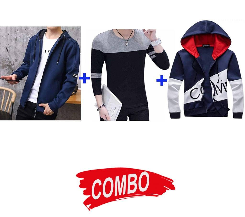 Gents cotton hoodie 2pcs + Men's Long Sleeve T-Shirt Combo 