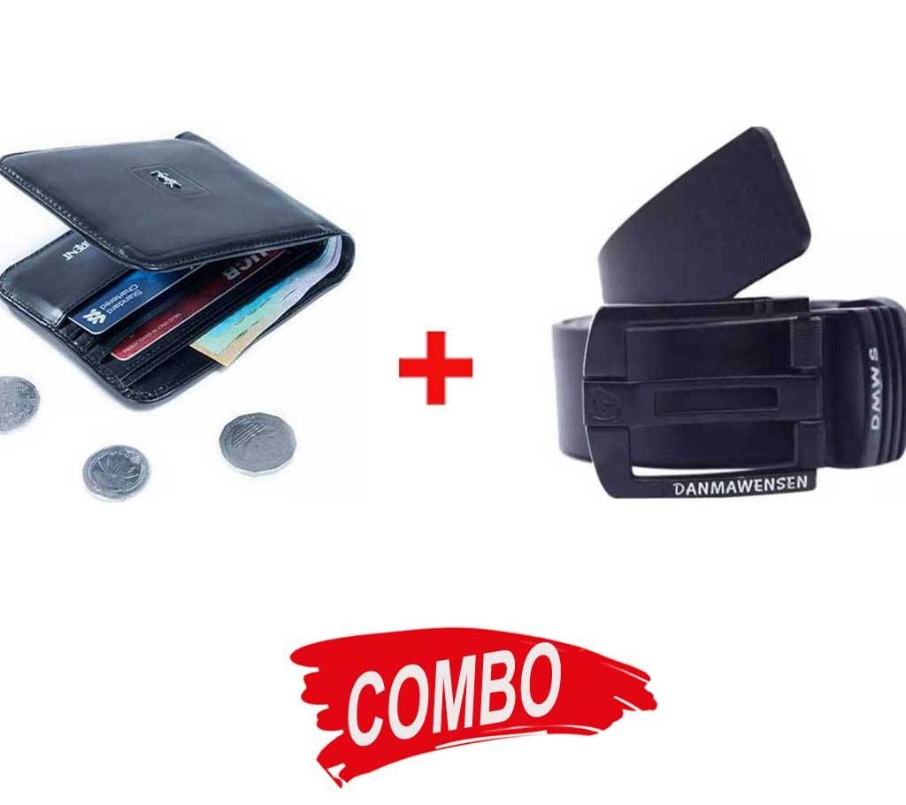 Black Artificial Leather Belt For Men+Menz Artificial Leather Wallet Combo 