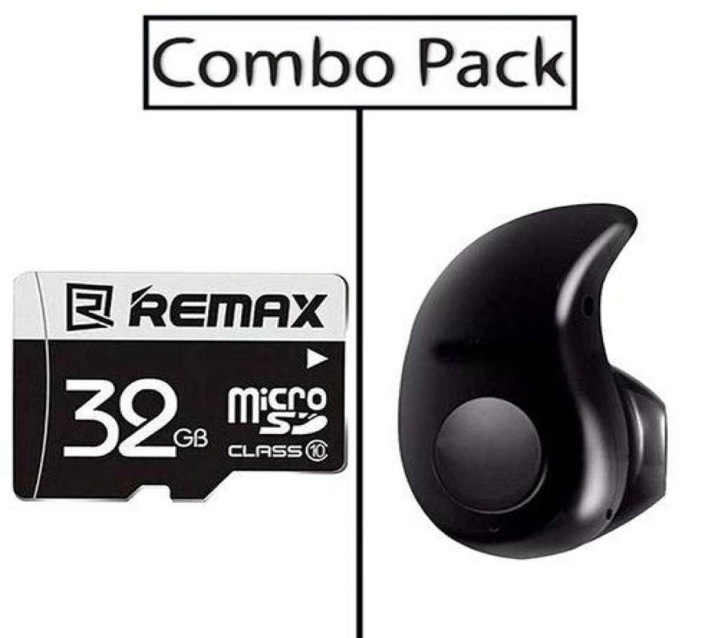 Combo of REMAX 32GB Micro SD Memory Card and S530 Mini Bluetooth Earphone