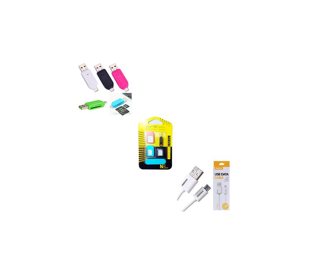3 iN 1 COMBO OFFER - SMART USB MULTI OTG,NANO SIM CARD ADAPTER,CHARGING DATA CABLE