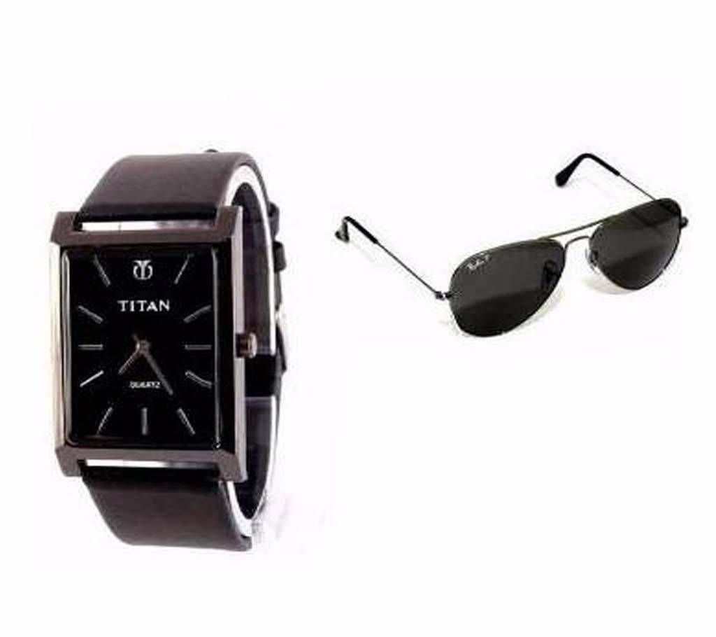 RAY BAN Sunglass +Titan Wrist Watch Combo
