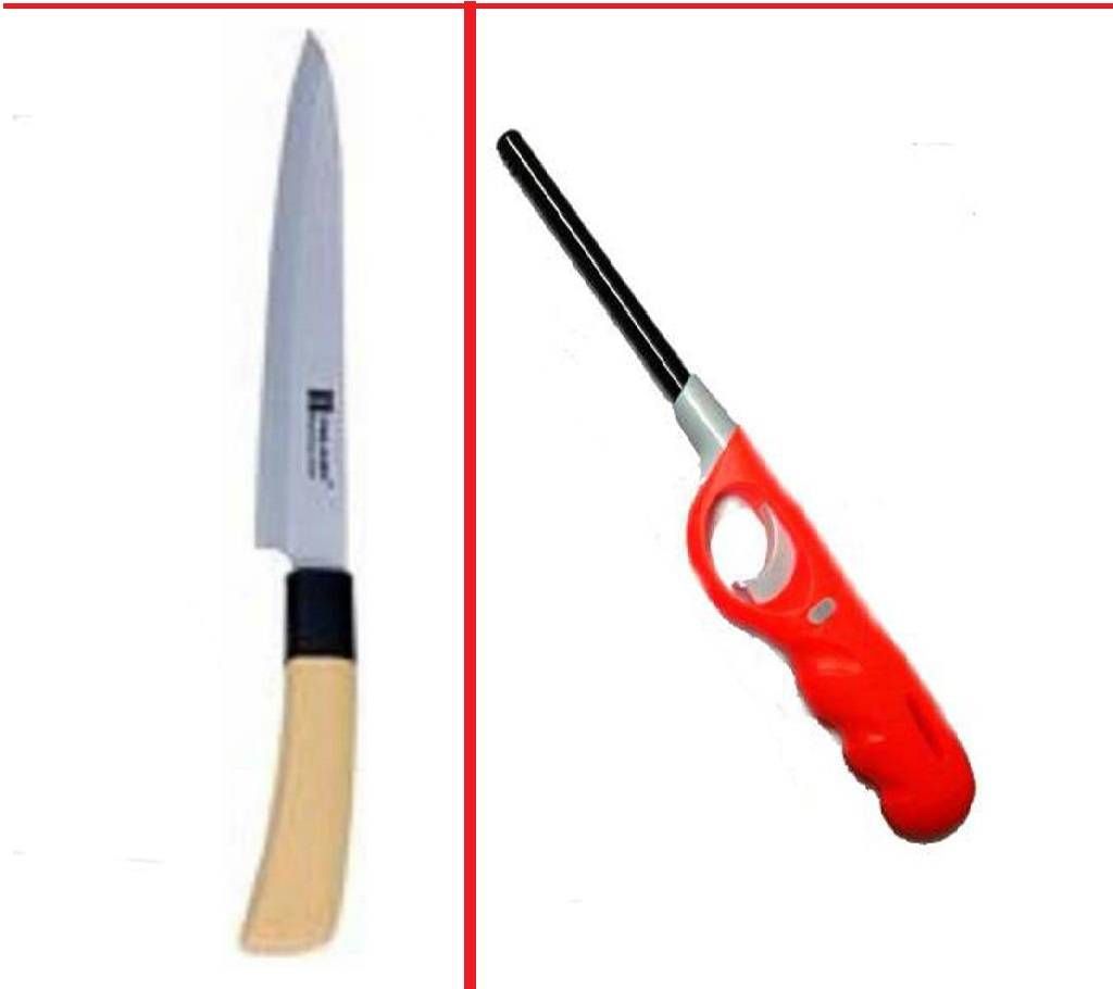 Combo Kitchen Wood Handle Small Slim Nif + Kitchen Gas Lighter (1)
