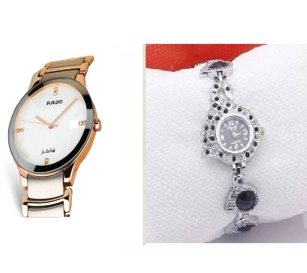 Combo of RADO Gents Watch (copy) + Feha Peacock Pride Ladies Wristwatch