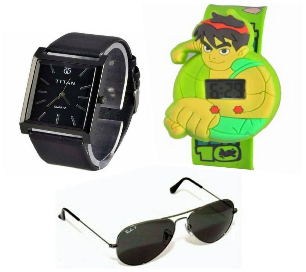 Titan Gents Watch Sunglasses & Kids watch combo