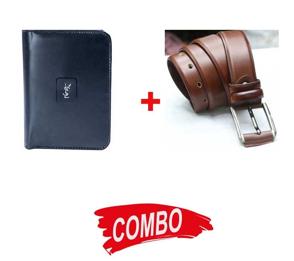 YSL Artificial leather wallet for men + Brown belt for men Combo Offer 