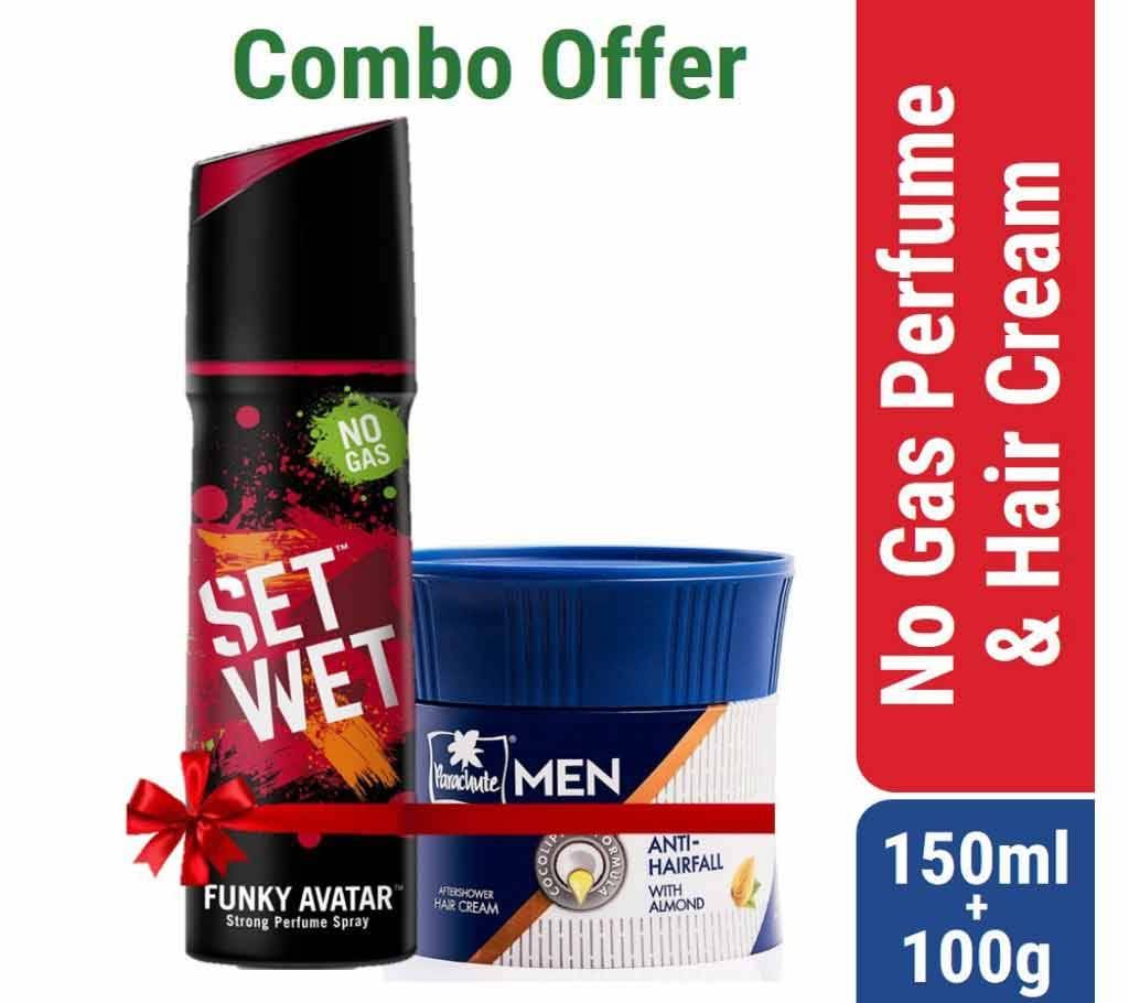 Set Wet No Gas Perfume Funky Avatar 120ml & Parachute Advansed Men After shower Anti Hairfall Cream 100g Combo Offer
