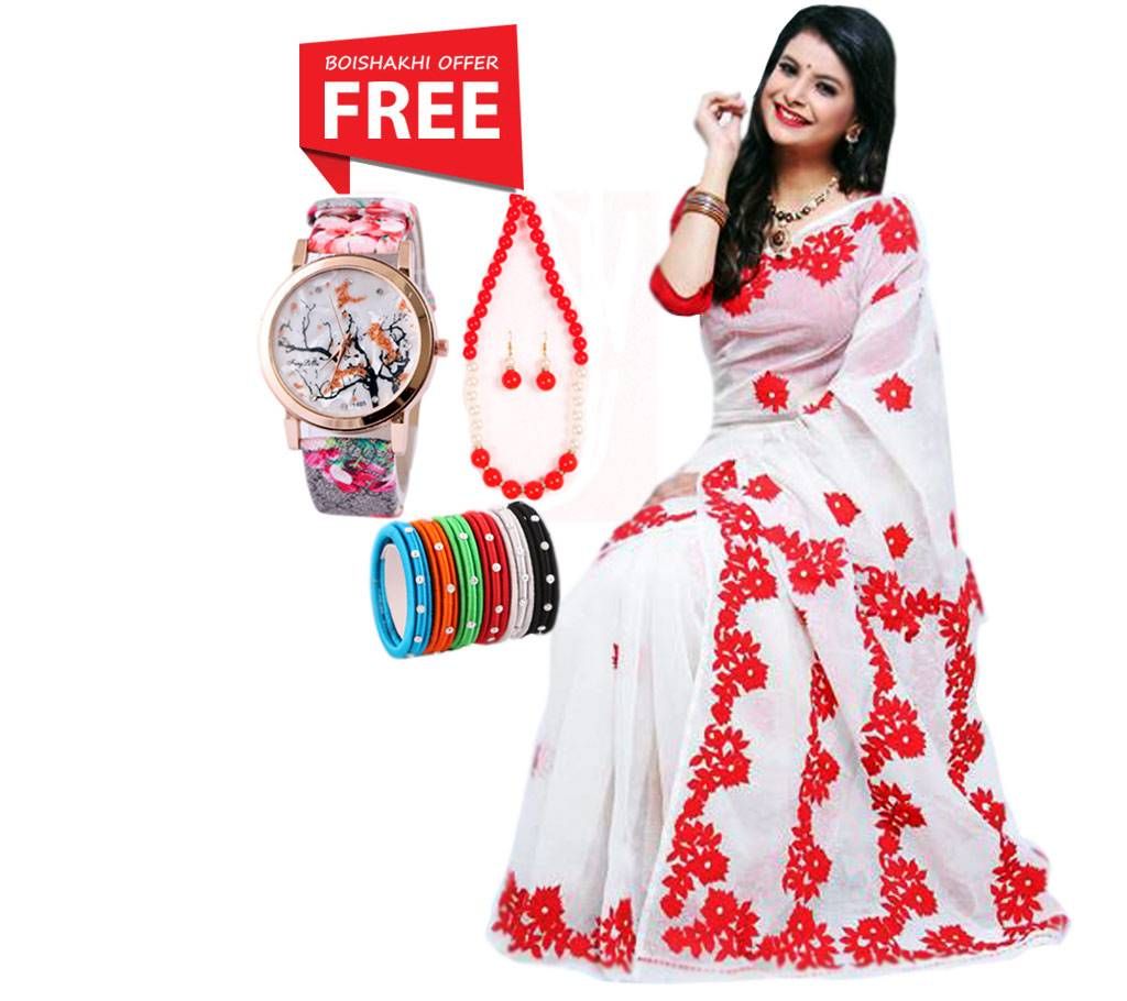Baishaki Tangail Sharee with Free Bangles Watch & Necklace