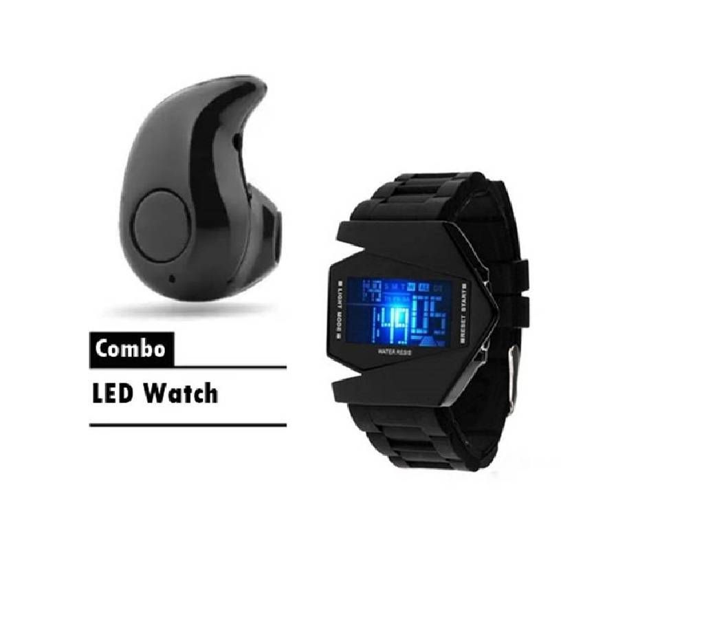 Combo LEDs Watch and Mini Bluetooth Wireless Earphones