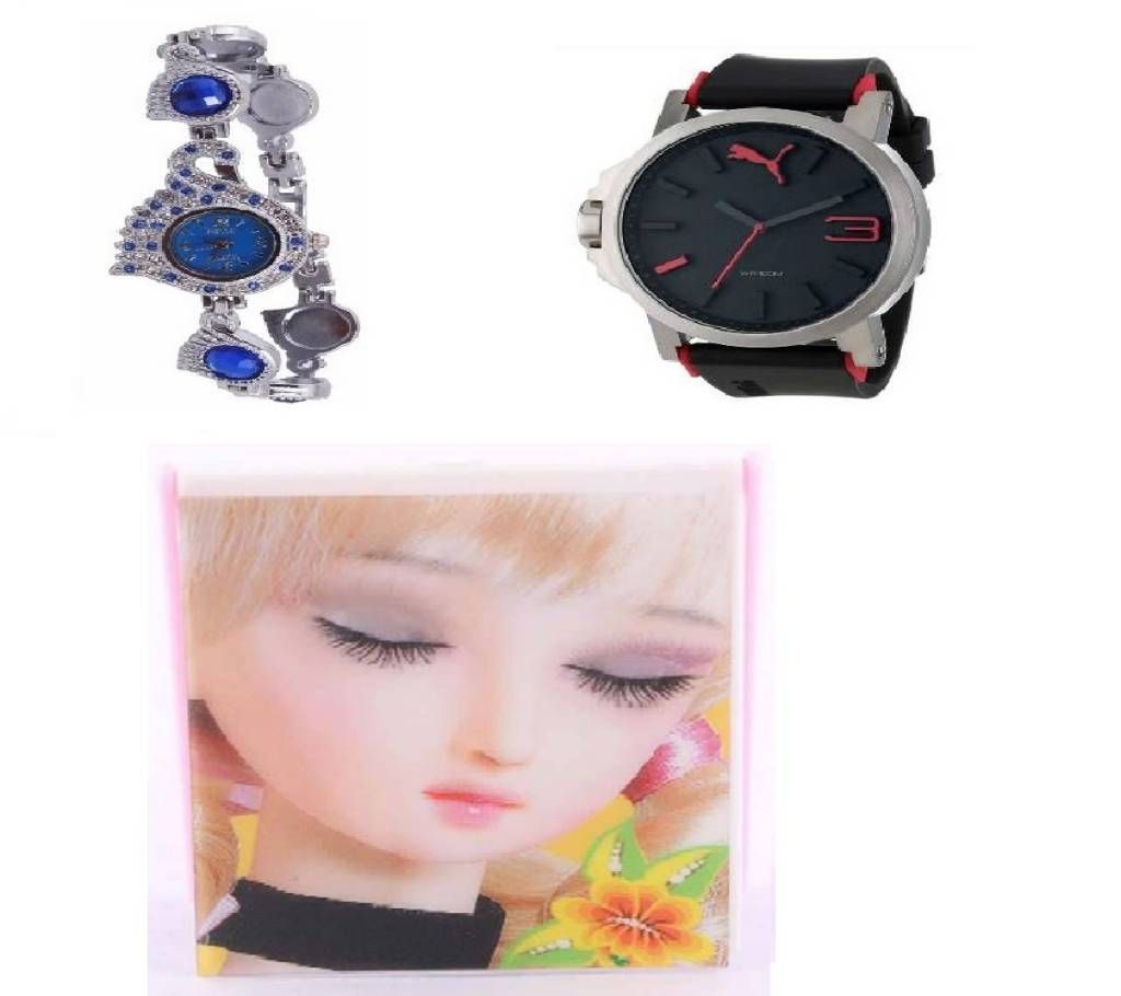 Combo of Women for Peacock Watch + Puma Gentts Sports Review + Makeup Mirror