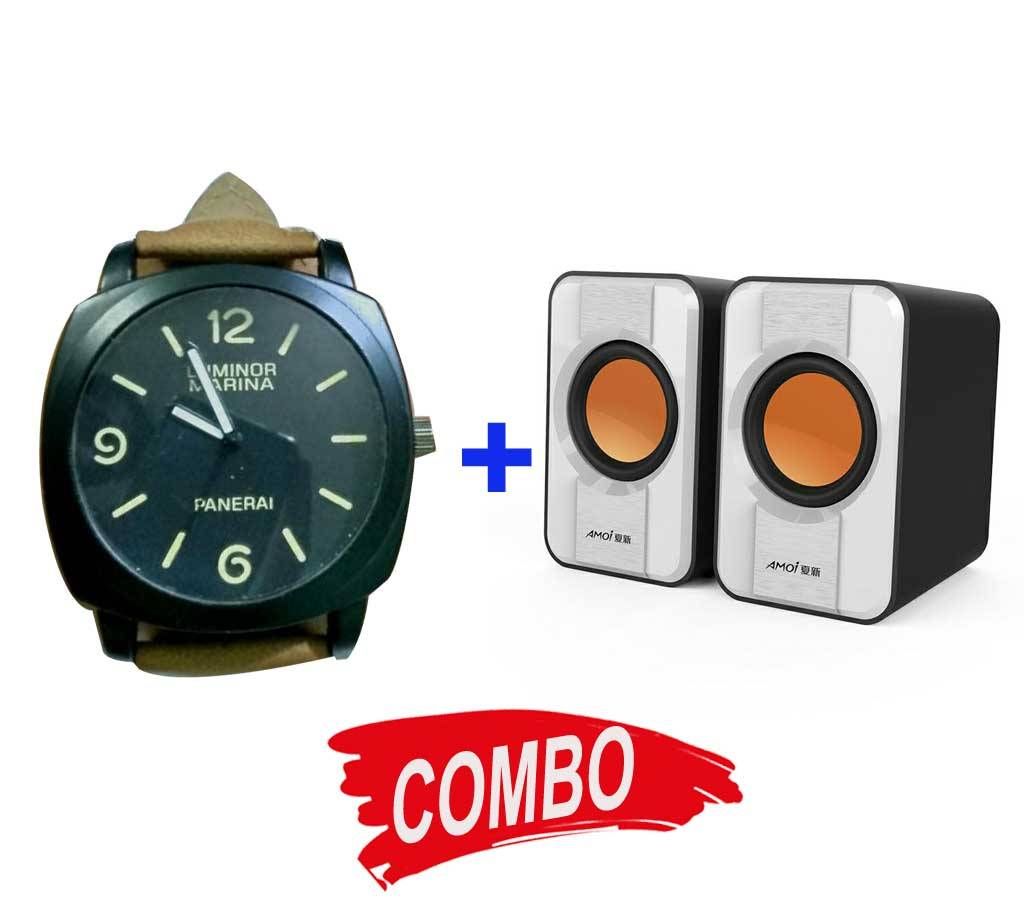 Mini computer Speaker+Gents Watch Combo im07