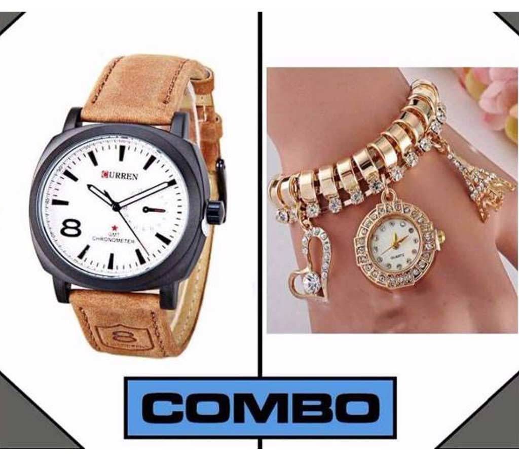 CURREN gents wrist watch+ ladies bracelet watch combo 