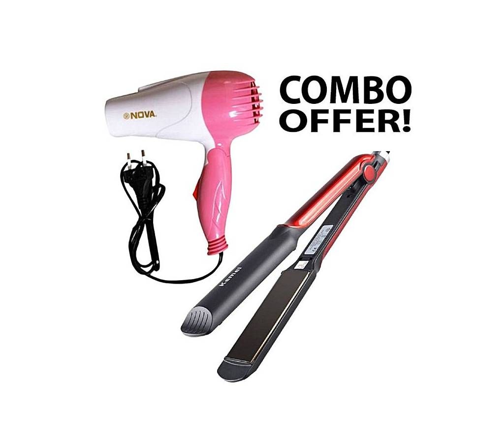 Combo of Kemei Professional Hair Straightener KM-531 and Nova Professional Foldable Hair Dryer NV-1290
